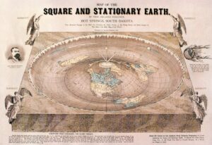 Round or flat? Flat Earth map drawn by Orlando Ferguson in 1893. The map contains several references to biblical passages as well as various jabs at the "Globe Theory". (Source: Wikipedia)